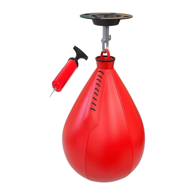 Pelota de pera para boxeo Shamjiam cuero PU con gancho e inflador rojo