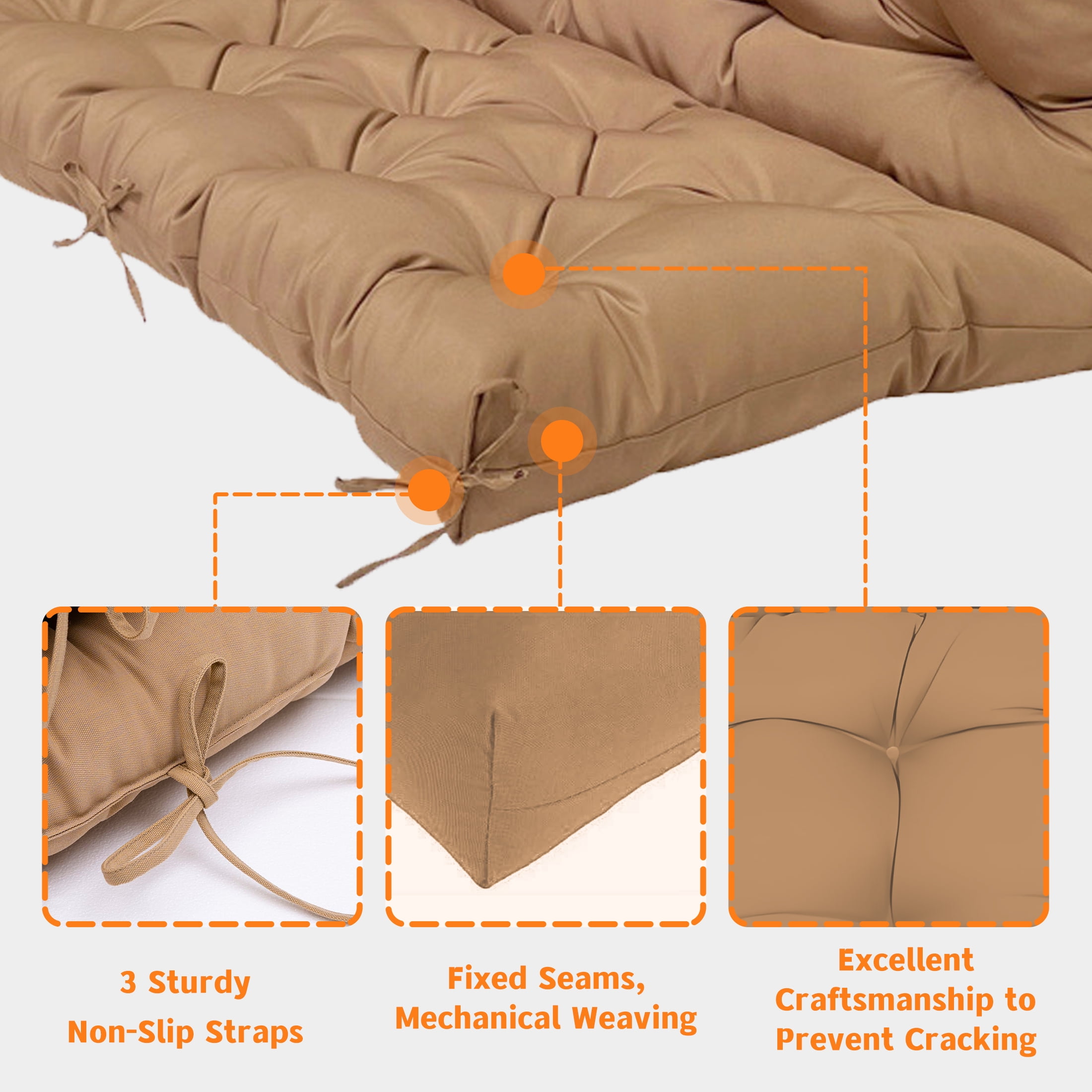 LCGOD Patio Bench Cushion, for Outdoor Swing Chair, Waterproof & Fade Resistant, 60x40x4 in, Coffee