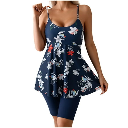ZQGJB Womens Tankini Swimsuits for Women 2025 Tummy Control Swimsuit Spaghetti Strappy Bathing Suit Top with Boyshorts Flowy Women  Dress Swimwear(Black#02 XL)