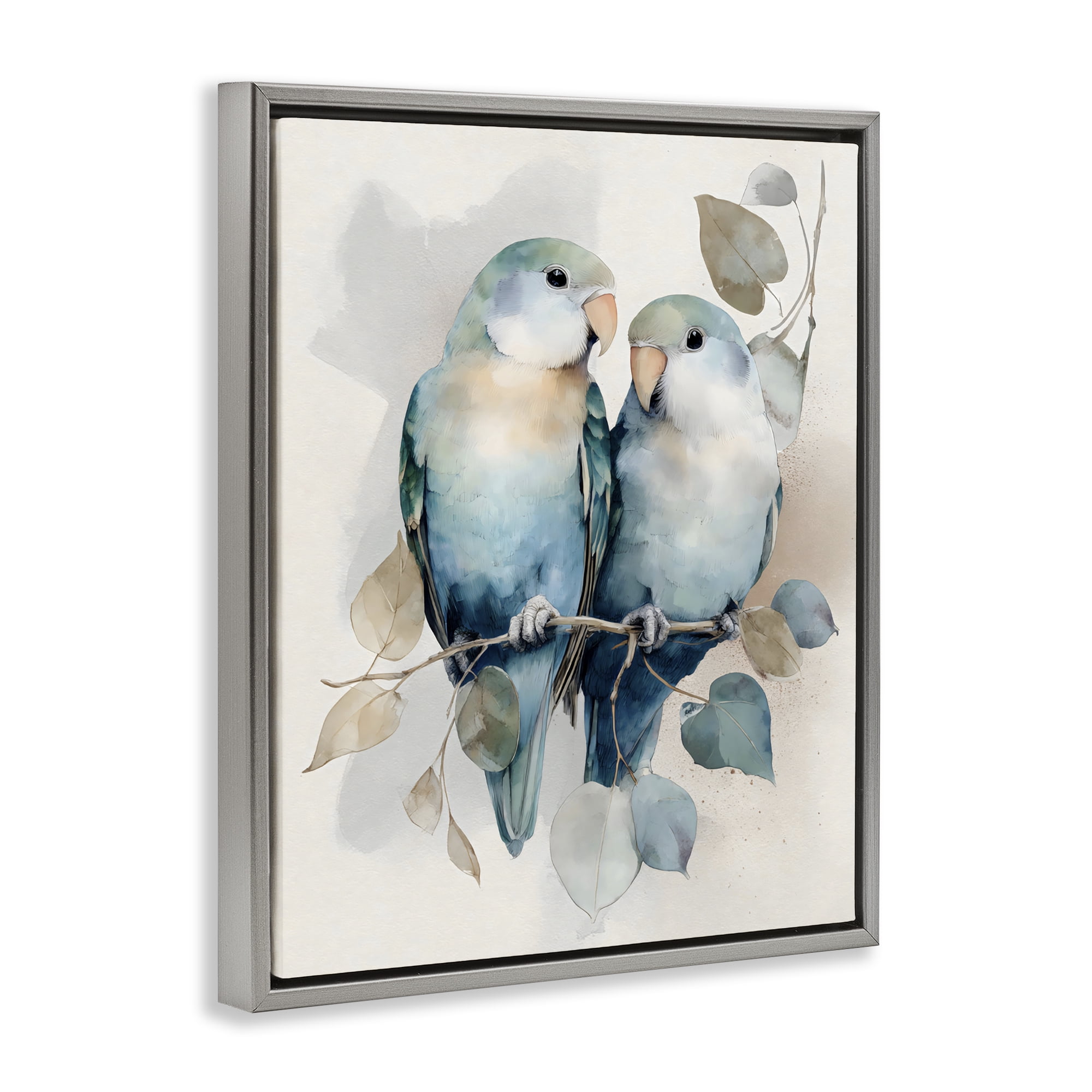 Stupell Industries Blue Bird Lovers Gray Framed Floater Canvas Wall Art, design by Franklyn Gregory