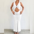 thumbnail image 6 of Women's Cross Twist Front Halter Cami Tops and Skirt Summer Solid Color Pleated Slim Fit Dress White, 6 of 9