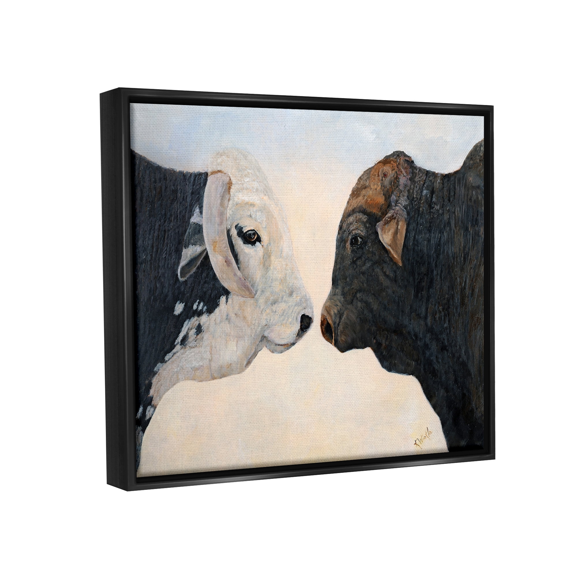 Stupell Oxen Cattle Duo Rural Wildlife Animals & Insects Painting Black Floater Framed Art Print Wall Art