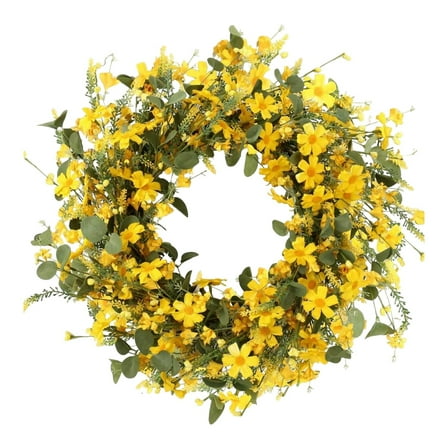 24 Inch Artificial Yellow Wreath Floral Spring Summer Garland For Front Door Window Wall Porch Decoration