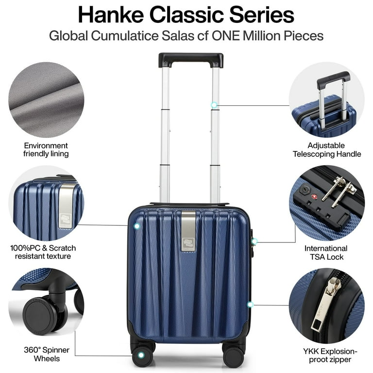 Hanke 16 Inch Underseat Carry On Luggage with Wheels Hard