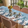 thumbnail image 3 of Blue Grey Christmas Table Cloths for 8 Foot Rectangle Tables, Snowman Xmas Tree Snowflake Winter Patio Waterproof Elastic Fitted Tablecloths, Washable Rectangular Table Cover for Camping, 3 of 8