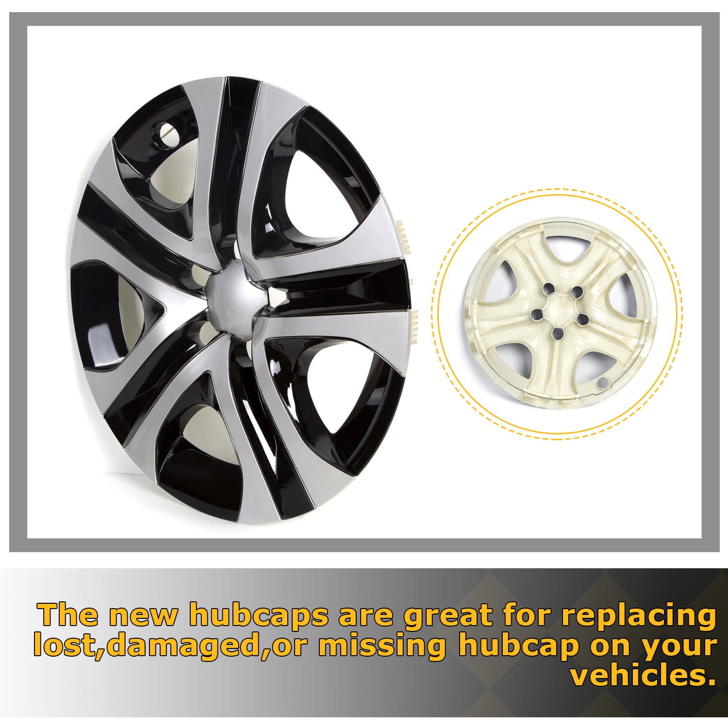 Kojem 4x17" Silver & Black Hub Caps Full Rim Wheel Skin Covers for 2013-2018 Toyota RAV4