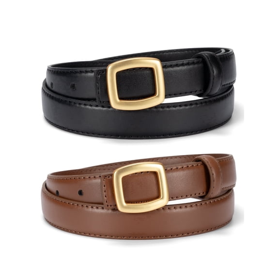Timarkment 2Pcs Women's Black Brown Leather Belt Set with Gold Buckle