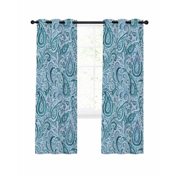 Light Blue Teal Blackout Curtains, Light Blocking Print Window Curtains, Retro Botanical Abstract Art Thermal Insulated Window Drapes for Living Room Kitchen Cafe 2 Panels, 55"W x 39"L