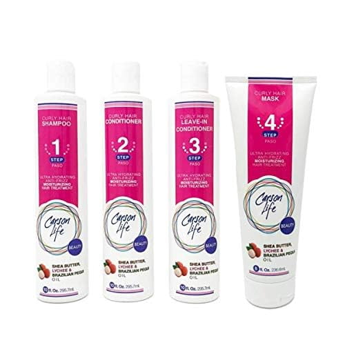 CARSON LIFE Kit de sistema de cuidado del cabello de 4 etapas para cabello rizado (champú acondicionador sin enjuague y mascarilla para cabello rizado) - Sin parabenos ni sulfatos