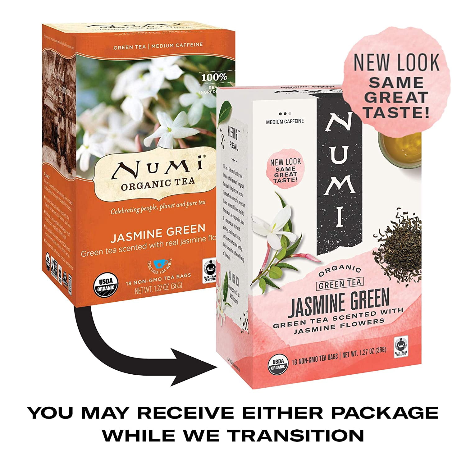 (6 Pack) Numi Organic Tea Jasmine Green,18 Tea Bags