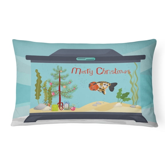 Carolines Treasures CK4515PW1216 Ranchu Goldfish Merry Christmas Canvas Fabric Decorative Pillow, 12H x16W, multicolor