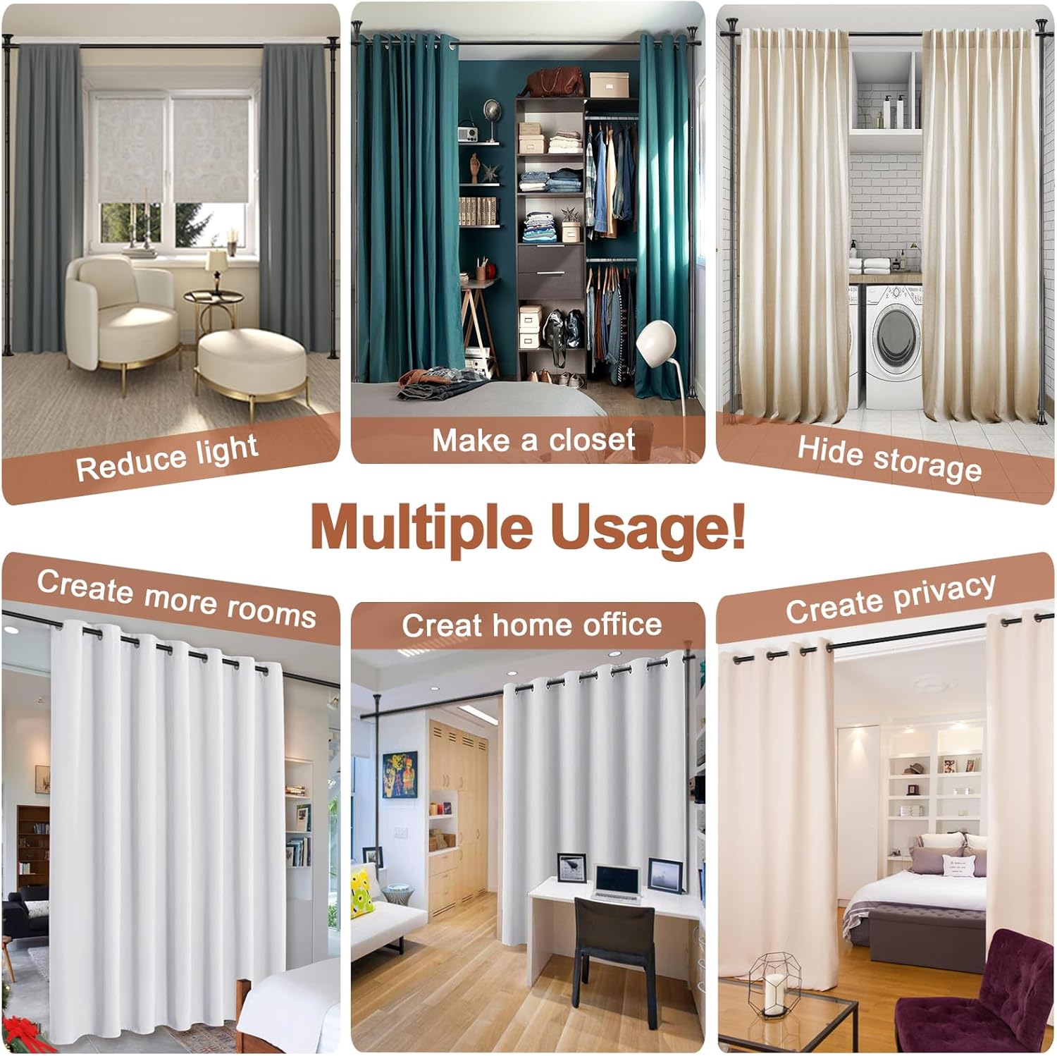 CHEASYOU Black Room Divider Curtain Rod, No Drilling Room Curtain Divider, Adjustable 4-10 ft(H) 28-70 inch(W) Heavy Duty Floor to Ceiling Tension Curtain Rod