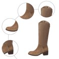 thumbnail image 4 of Rokment Womens Wide Calf Knee High Cowboy Boots Winter Spring Fashion Casual Solid Suede Pointed Toe Chunky Mid Heel Knee Length Long Tall Cowgirl Riding Boots Khaki Size 7.5, 4 of 7