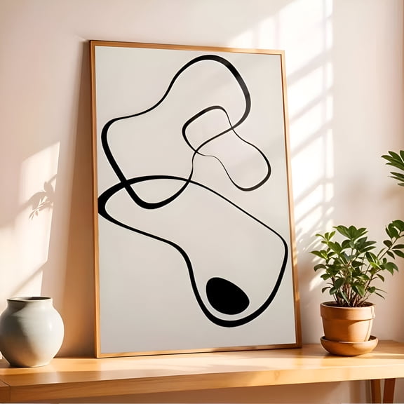 Large Modern Abstract Line Art Poster Black White Grey Beige Brown Minimalist Wall Decor Bedroom Office Gift, UNFRAMED 8x12