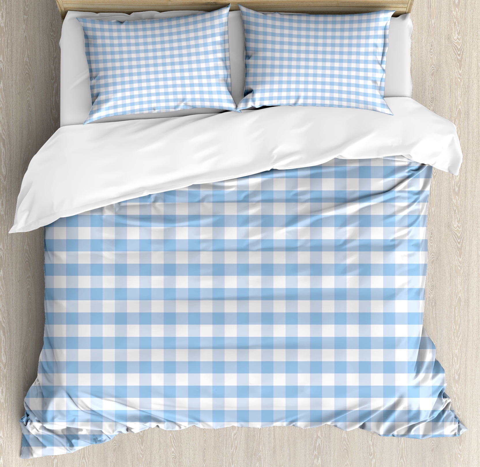 Checkered Duvet Cover Set, Little Squares and Stripes Pastel Color