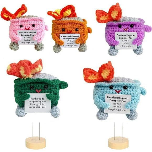 Handmade Emotional Support Dumpster Fire, Positive Emotional Support Crochet Toy Gift, Emotional Support Doll Plushies Adults Coworker with Card (Dumpster Fire)