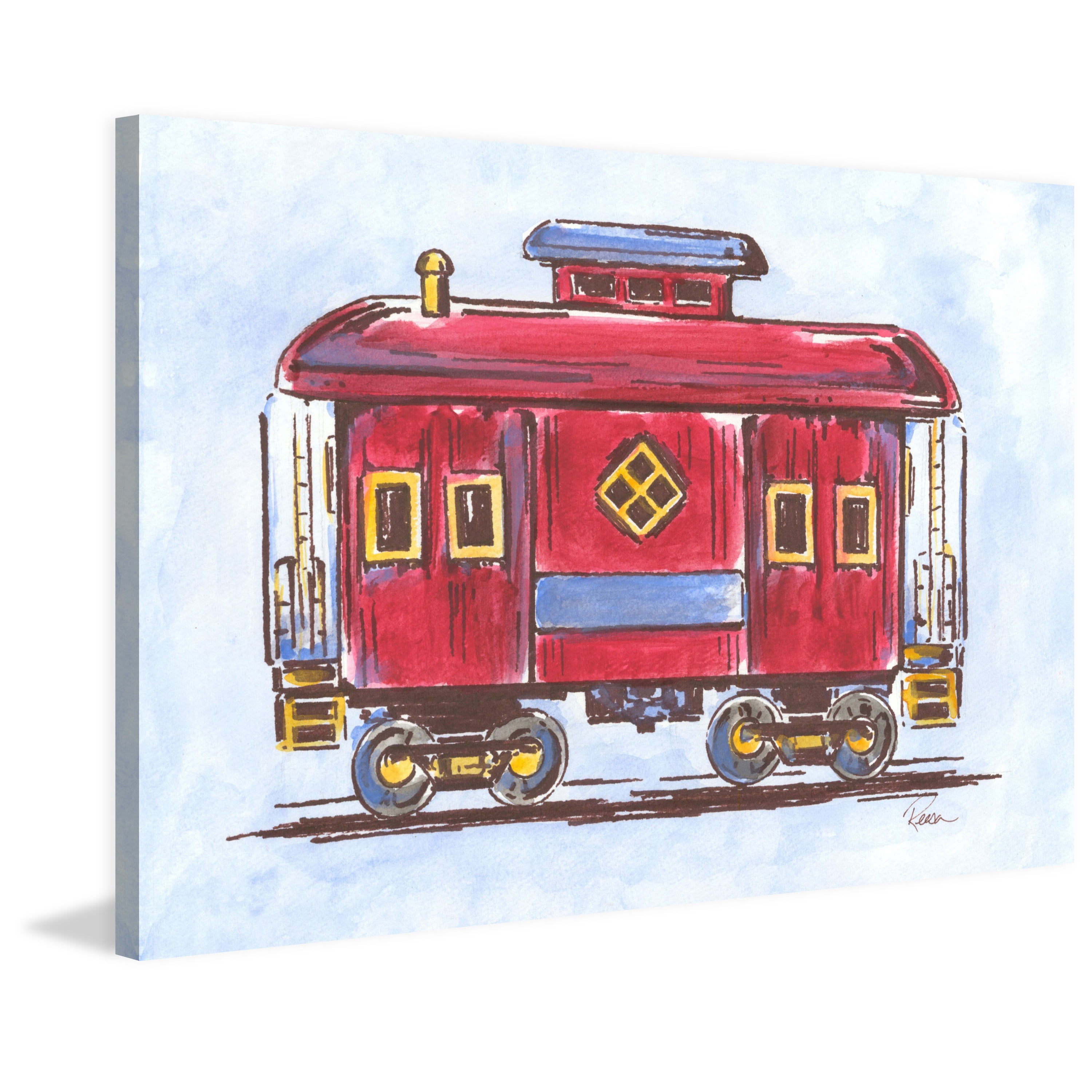 Marmont Hill "Red Train" by Reesa Qualia Painting Print on Wrapped Canvas