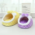 thumbnail image 3 of Winter Plush Slipper Cat Bed - Warm & Cozy Semi-Enclosed Pet Bed with Removable Cushion, Bowknot & Pom-Poms for Cats and Small, 3 of 5