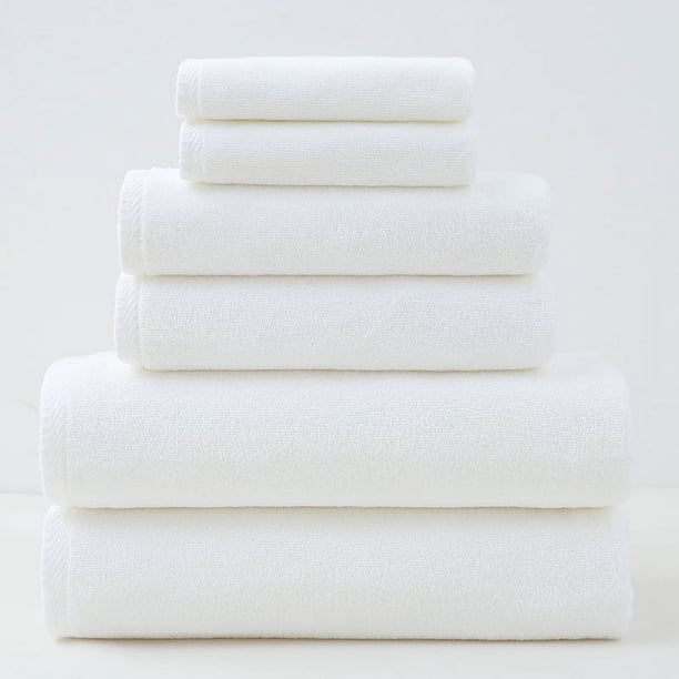 Juegos de toallas de baño Lotus | 100% algodón | 700 GSM altamente absorbente | Calidad de spa premium | Toallas faciales | Toallas de mano | Toallas de baño | (6 piezas Blanco)