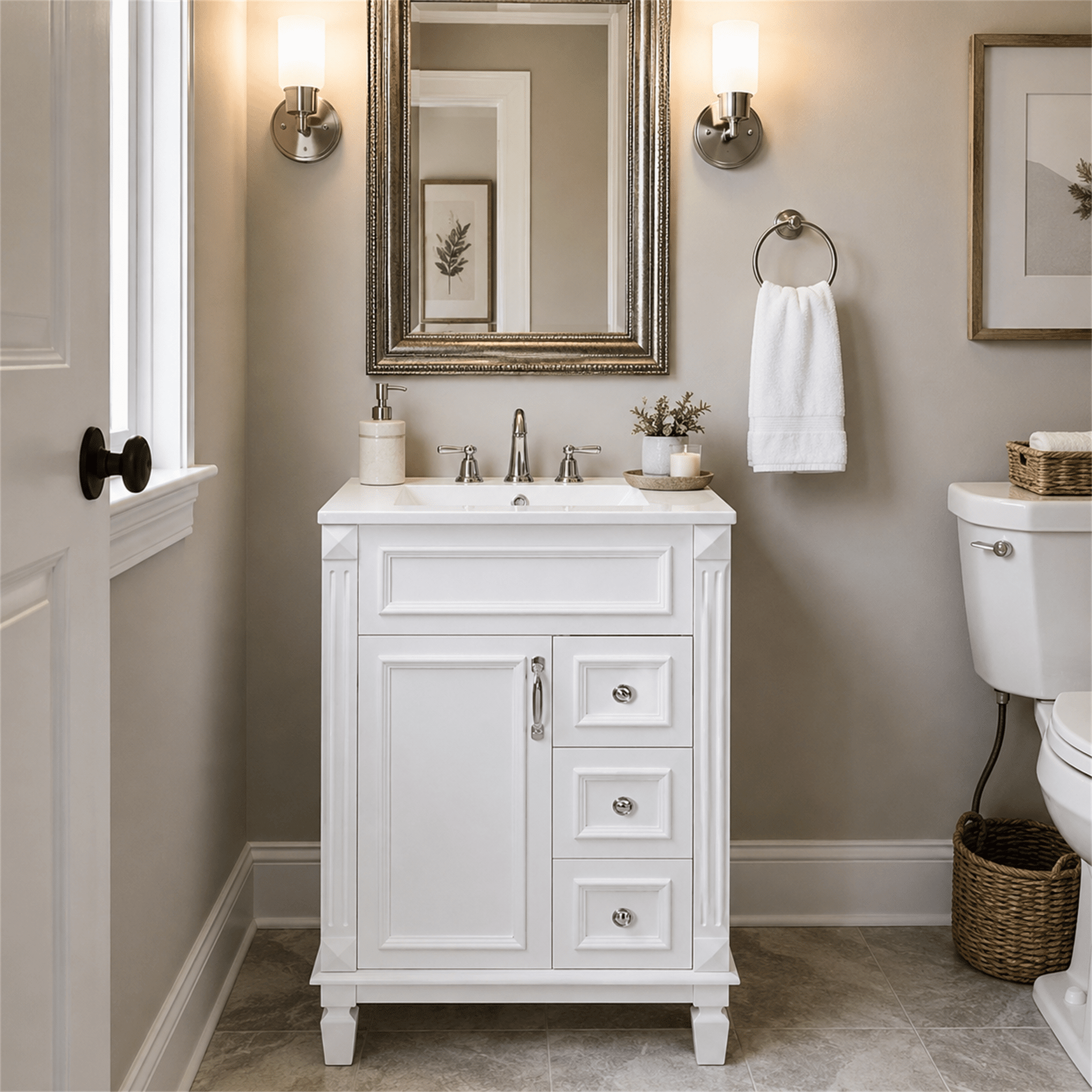 Homy Casa 24" Freestanding Bathroom Vanity with Ceramic Sink and Storage Cabinet White