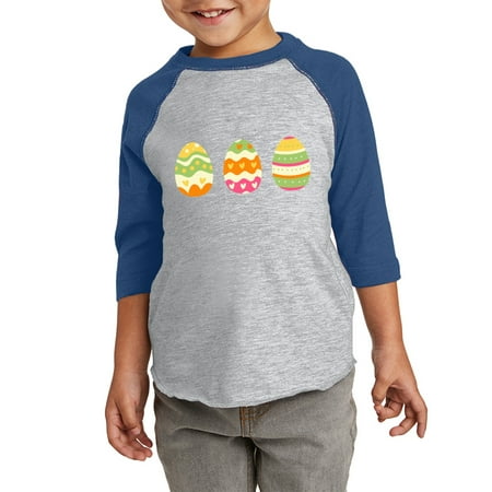 

Colorful Yellow Eggs Kids Easter Graphic Toddler Raglan - Happy Easter Day Tshirt for Kids - Christian Shirt Gifts