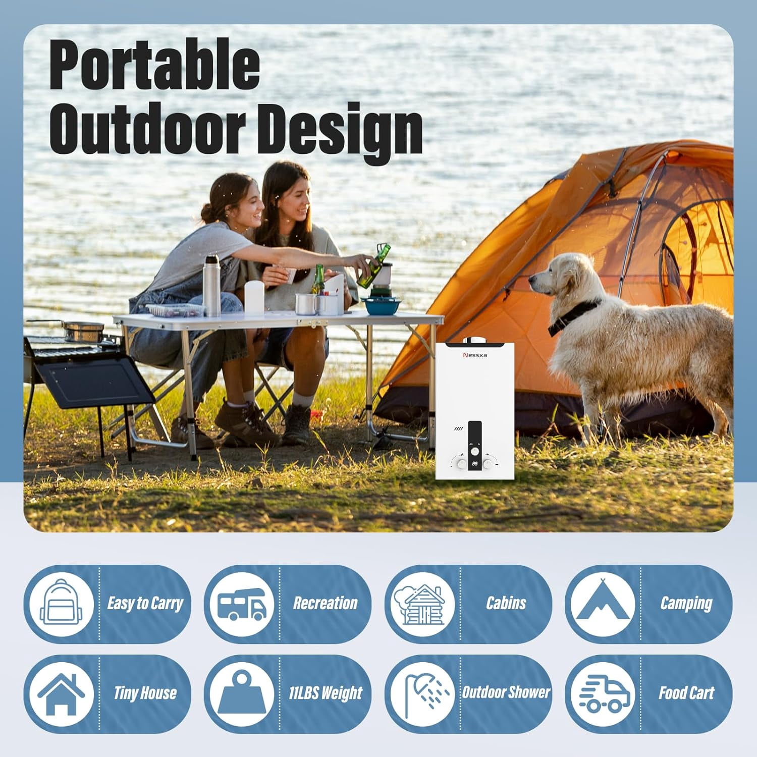 Tankless Propane Water Heater with Digital Display, 4.76 GPM 18L Portable Instant Hot Gas Water Heater, 115425 BTU Overheating Protection for Indoor & Camping