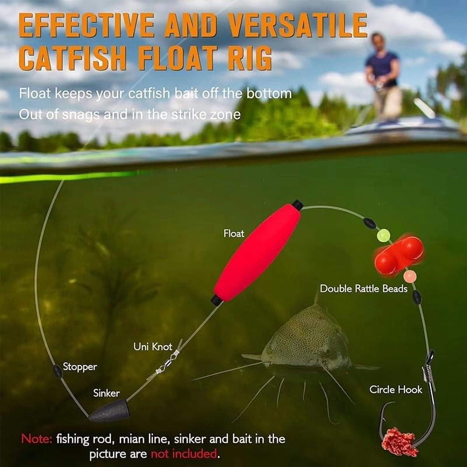 Catfish Fishing Set, Fishing Hook Set Catfish, Takedown Rigs Catfishs Float Rigs Consists of Float Beads and Circle Hooks with Rattler Fishing Equipment, (6 Set 6/0)