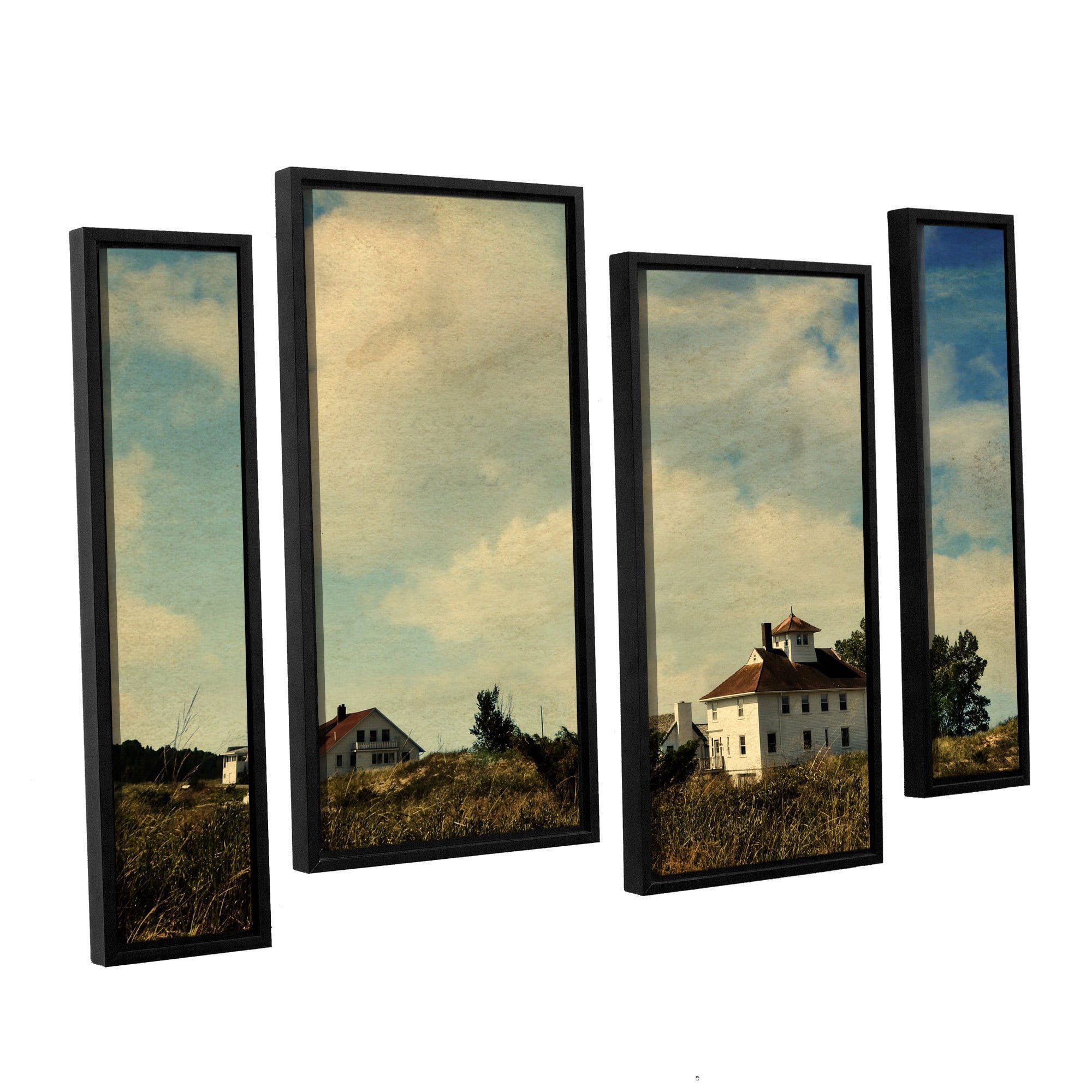 ArtWall Kevin Calkins "Lifesaving Station with Big Sky" 4-Piece Floater Framed Canvas Staggered Set