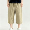 thumbnail image 4 of Boys 100% Cotton Cargo Capri Pants 5-14 Years with Muti Pockets Wide Leg Loose Elastic Waist Drawstring Shorts Sweatpants Khaki, 4 of 9