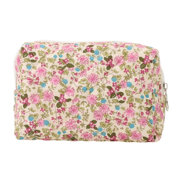 Unique Bargains 1Pc Women Portable Floral Quilting Storage Makeup Bag for Travel Pink