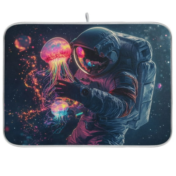 Yayeee Dish Drying Mat for Kitchen Counter Ultra Absorbent Easy Clean Pad 18x16", Glowing Jellyfish
