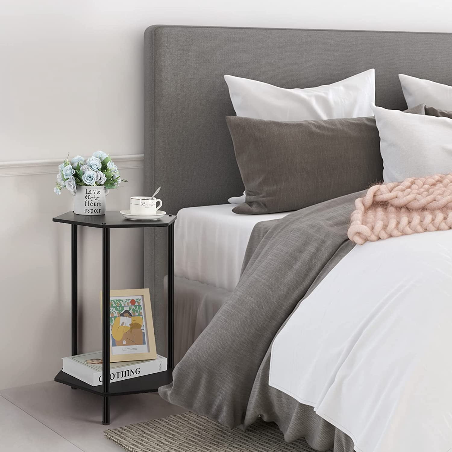 Oumilen Set of 2 Tier Metal Black Nightstand 7.48"