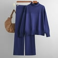 thumbnail image 2 of Lovskoo 2024 Women's Sweater Set Trendy Versatile Round Neck Long Sleeve Loose Top Blouse Pants Set Blue, 2 of 9