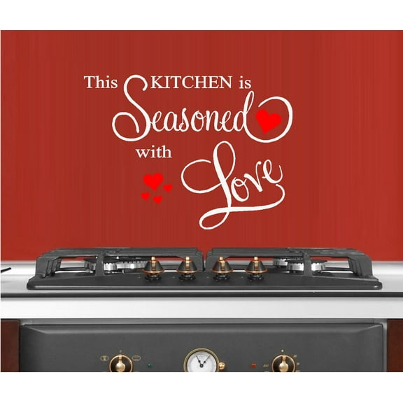 Decal ~ This Kitchen is Seasoned with Love #7: Wall Decal 20" x 26" (White/Red)
