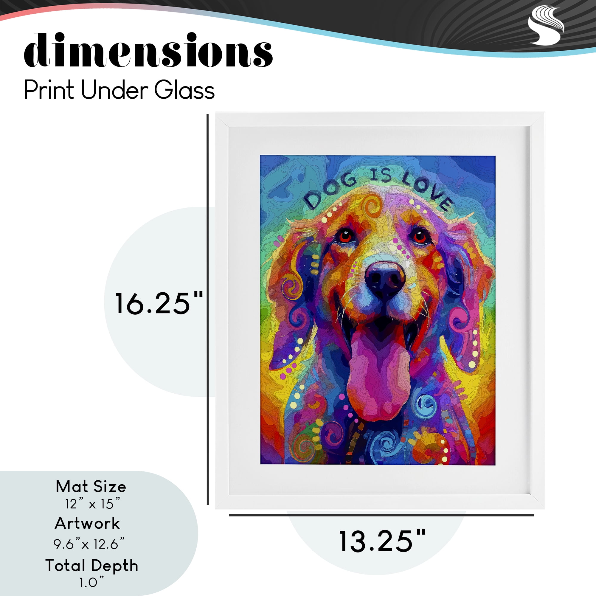 Dog Is Love Swirled Pattern White Framed Print Under Glass, design by Dean Russo- Evolution Collection