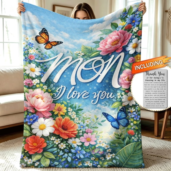 Beautiful Flower Heart Blanket for Mom, Soft Flannel Throw Blanket, Warm Gift for Mother, Women, Grandma, Perfect for Mother's Day, Birthday, Christmas, Thanksgiving Gift, 30x40in