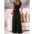 thumbnail image 2 of Women'S Summer 2 Piece Outfits 2025 Cap Sleeve V Neck Belted Crop Tops Wide Leg Pants Sets Casual Tracksuit Black S, 2 of 6
