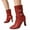 Red, variant on Studded Buckle High Heel Mid Calf Combat Boots for Women 2025 Vintage Leather Winter Fall Short Dress Booties