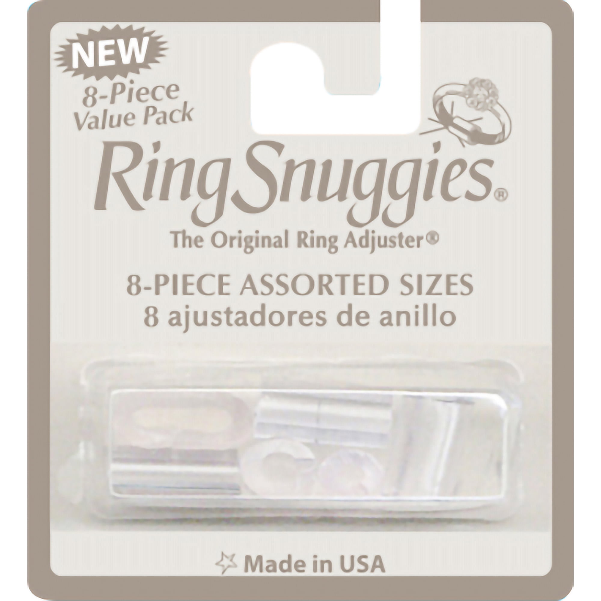 Ring Snuggies "The Original Ring Adjuster" – Clear Plastic, 8-Piece Value Pack
