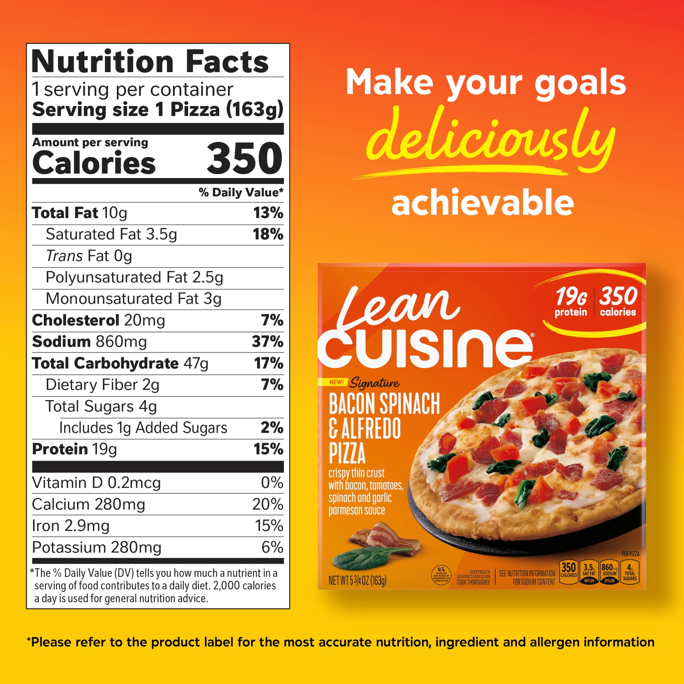 Lean Cuisine Frozen Bacon Spinach Alfredo Personal Pizza with No Tree Nuts or Fish Allergens, 5.75 oz