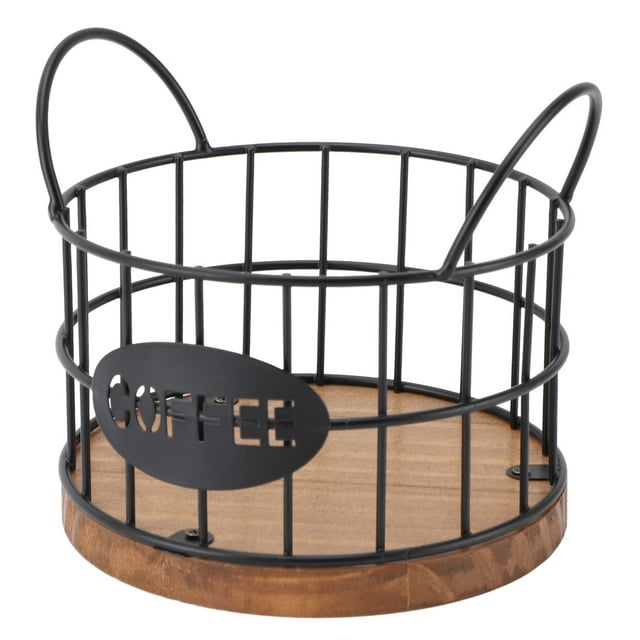 Soporte de Vaina de Café, Cesta de Almacenamiento de Vaina de Café Base Moderna de Madera Cesta de Alambre de Hierro A Prueba de Óxido Aperta de Ancho Para Mostrador