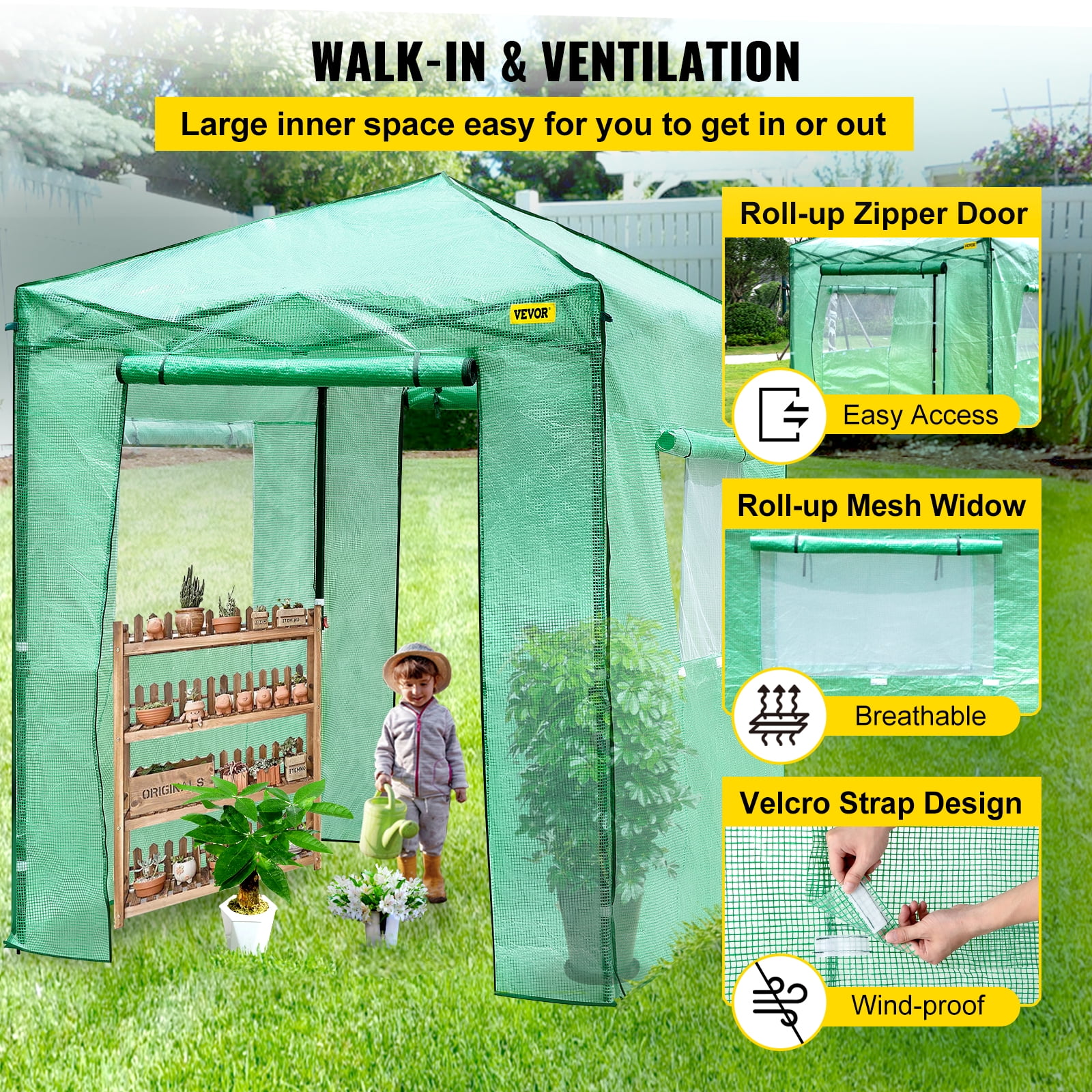 VEVOR Pop Up Greenhouse, 8'x 6'x 7.5' Pop-up Green House, Set Up in