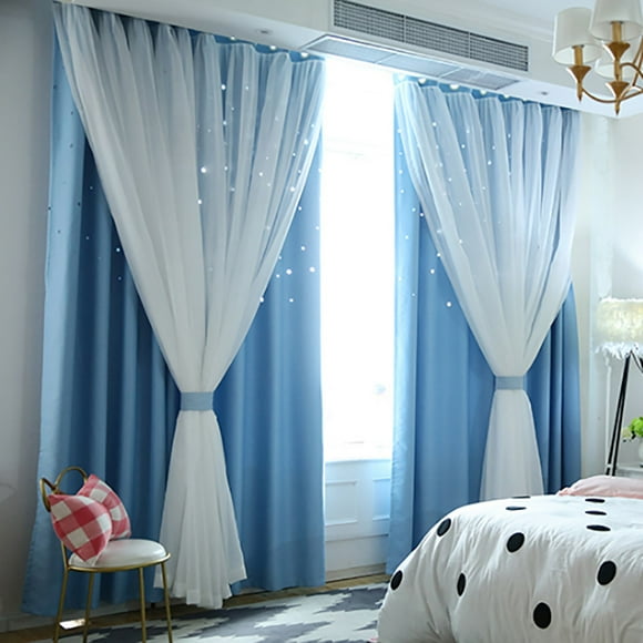 GFHFHITJ Sky Sheer Curtain Window Voile Drape Valance Double-deck