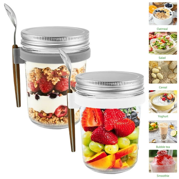 Kyoffiie 2PCS Overnight Oats Container 10oz Airtight Oatmeal Container with Lid and Spoon Mason Jars for Breakfast