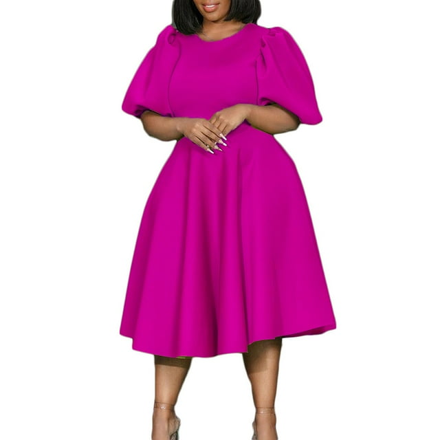 Robe Élégante Mode Été Col Rond Manches Bouffantes Robe Femme