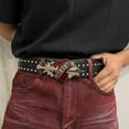 thumbnail image 6 of Jiibva Unisex Red Heart Goth Belts Punk Studded Rivet Waist Belt Y2K Western PU Leather Belts, 6 of 7