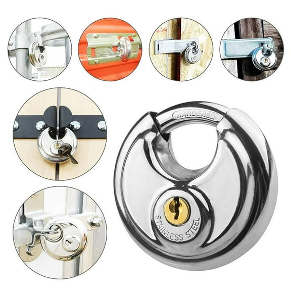 Fzsteel Stainless Steel Disc Padlock with Anti-Cut Shackle and Brass Cylinder, High Security Lock for Warehouse Door Storage Unit Trailer, 70mm Wide 3/8 Inch Shackle