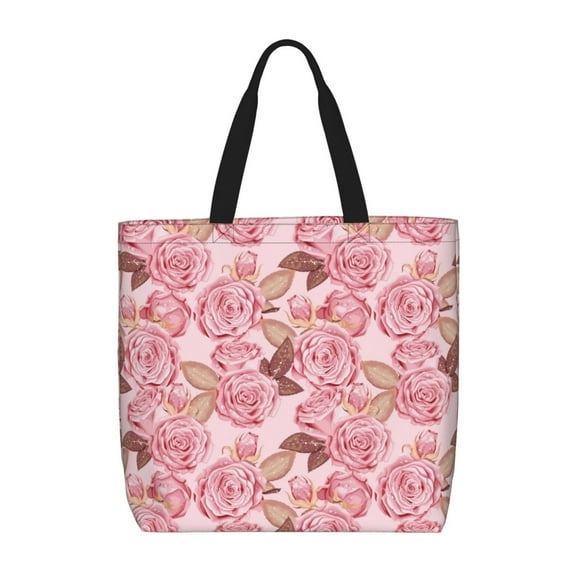 Pofeuu Rose Flowers Print Tote Bag for Women,Hobo HandBags with Zipper,Large Capacity Casual Shoulder Handbags with Inner Pockets
