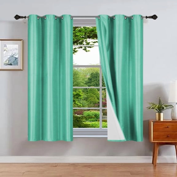 Gorgeous Home Linen Mint Green Foam Backing 2pc Blackout Panel Window Grommet Curatin Drape 35" Width X 63" Length Each pc