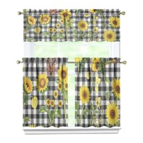 Sunflowers with Black and White Check Patterns3(1) Kitchen Curtain Valance 3 Piece Home Curtains and Valance Set Curtain Sink Window Decor Window Treatment Tier 27.5x36 Length